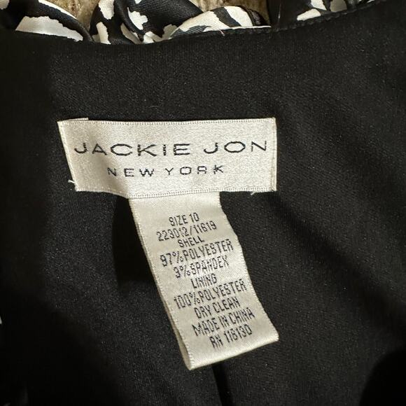 Jackie Jon size 10 Blouse Black & White Satin Rosette Neckline Sleeveless Belted - Picture 2 of 6